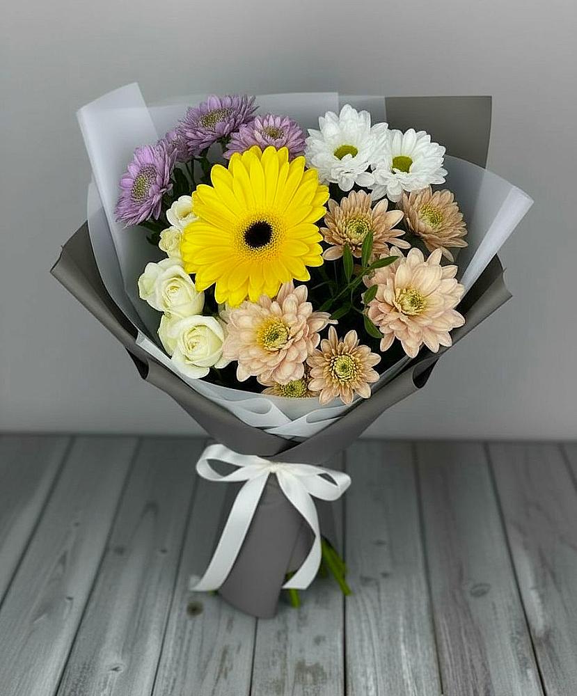 Букет цветов из: Розы, Герберы и Хризантемы в Литвиново