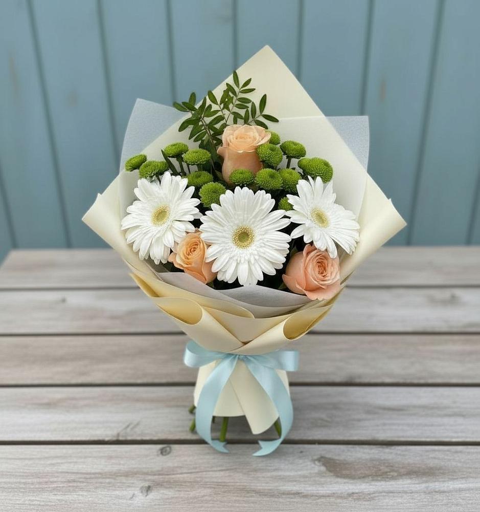 Букет цветов из: Герберы, Розы и Хризантемы в Литвиново
