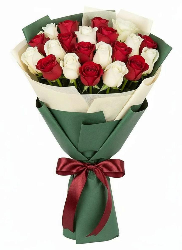 Букет Микс из красных и белых роз в Литвиново