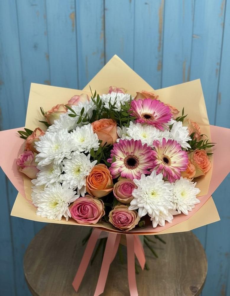 Букет цветов из: Розы, Герберы и Хризантемы в Литвиново