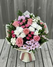 Букет цветов из:  Альстромерии, Гвоздики, Розы и Хризантемы в Литвиново