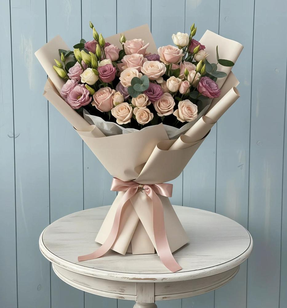 Букет цветов из: Розы и Лизиантусы в Литвиново