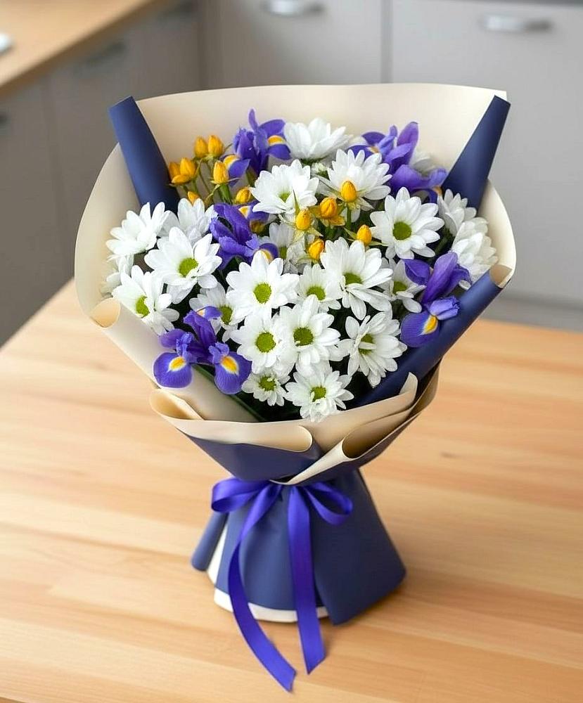 Букет цветов из: Розы, Ирисы и Хризантемы в Литвиново